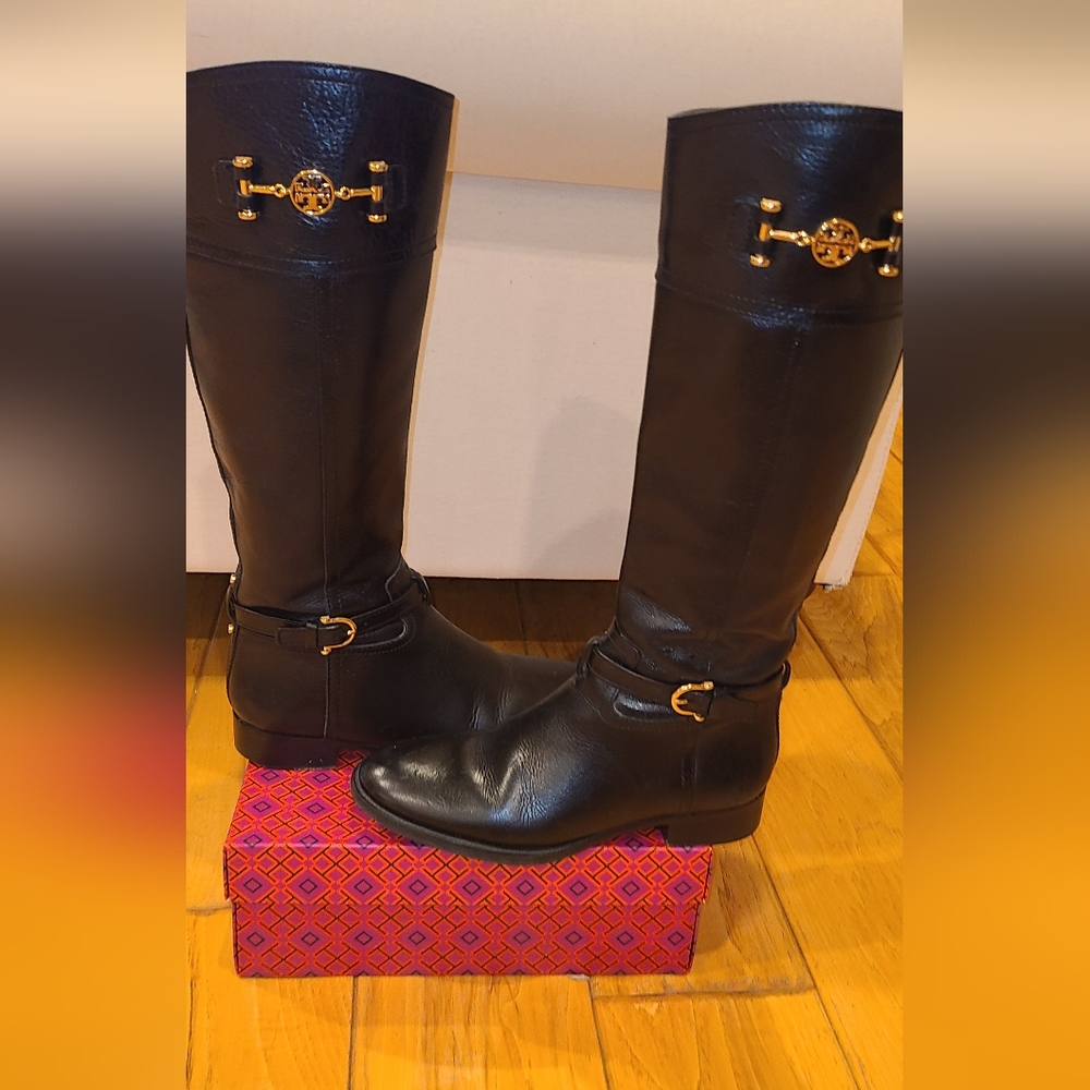 Tory Burch Designer Nadine Black Leather Tall Riding Boots 8